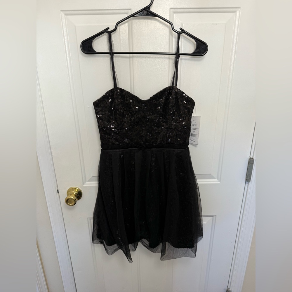 French Connection Black Sequin Tulle Mini Dress Size 4 Party Formal